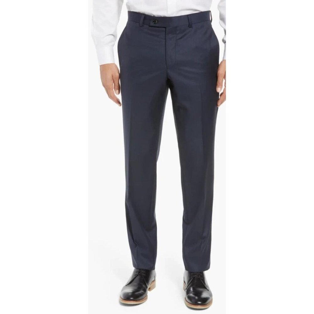New Ted Baker London Pants 40 Blue Wool Jefferson Modern Dress Suit Flat Front